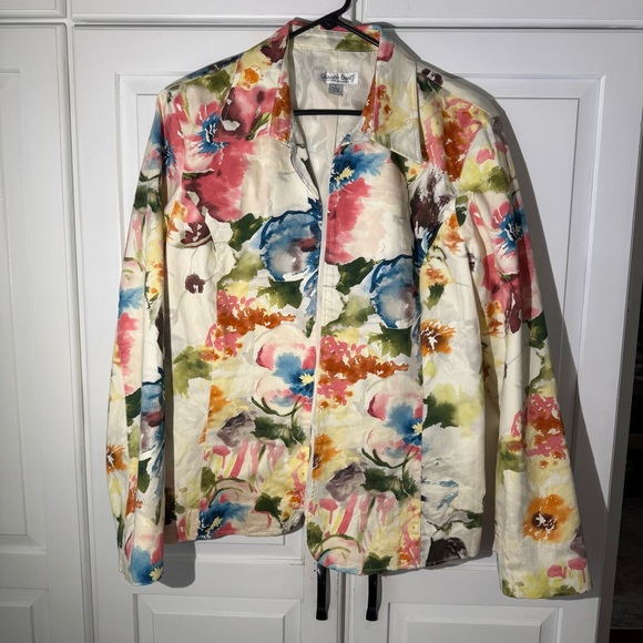 Coldwater‎ Creek Watercolor floral blazer jacket. Size Large - Picture 2 of 9